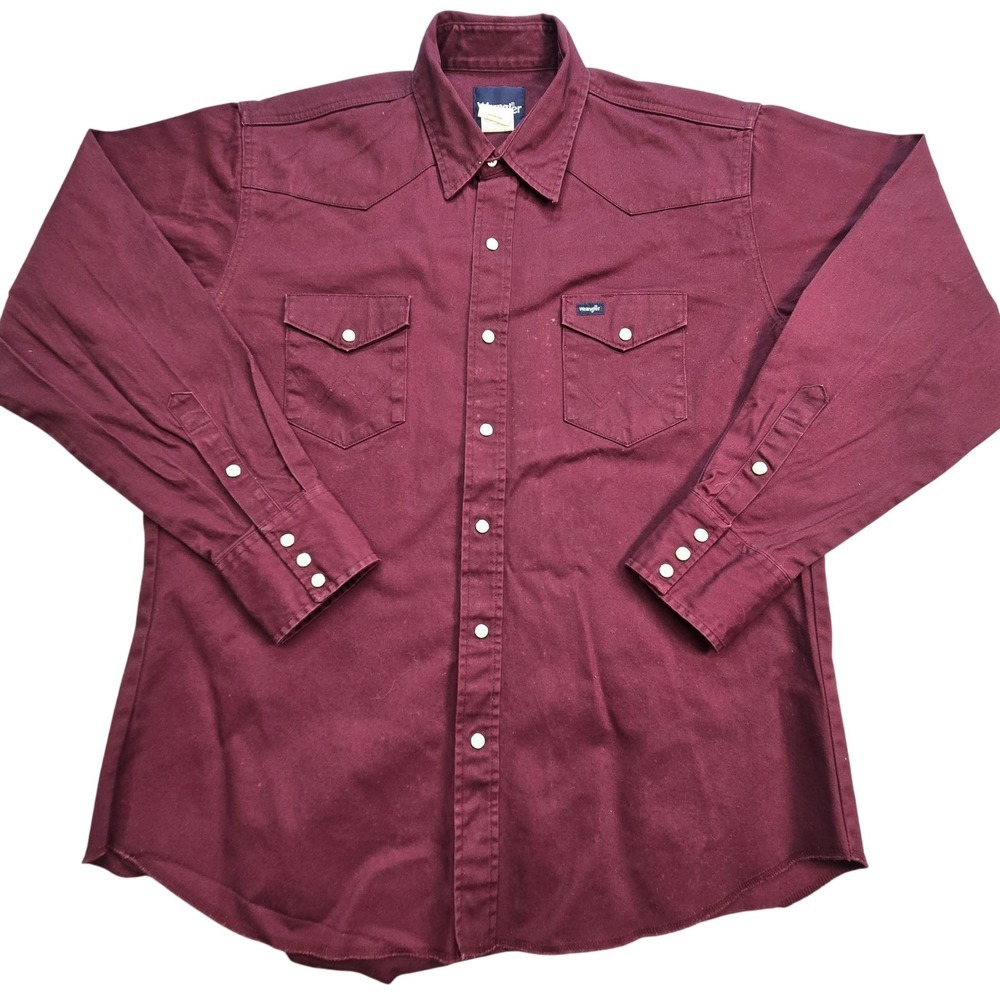 Wrangler Shirt Mens XL Red Twill Long Sleeve Western Button-Up Pearl Snap